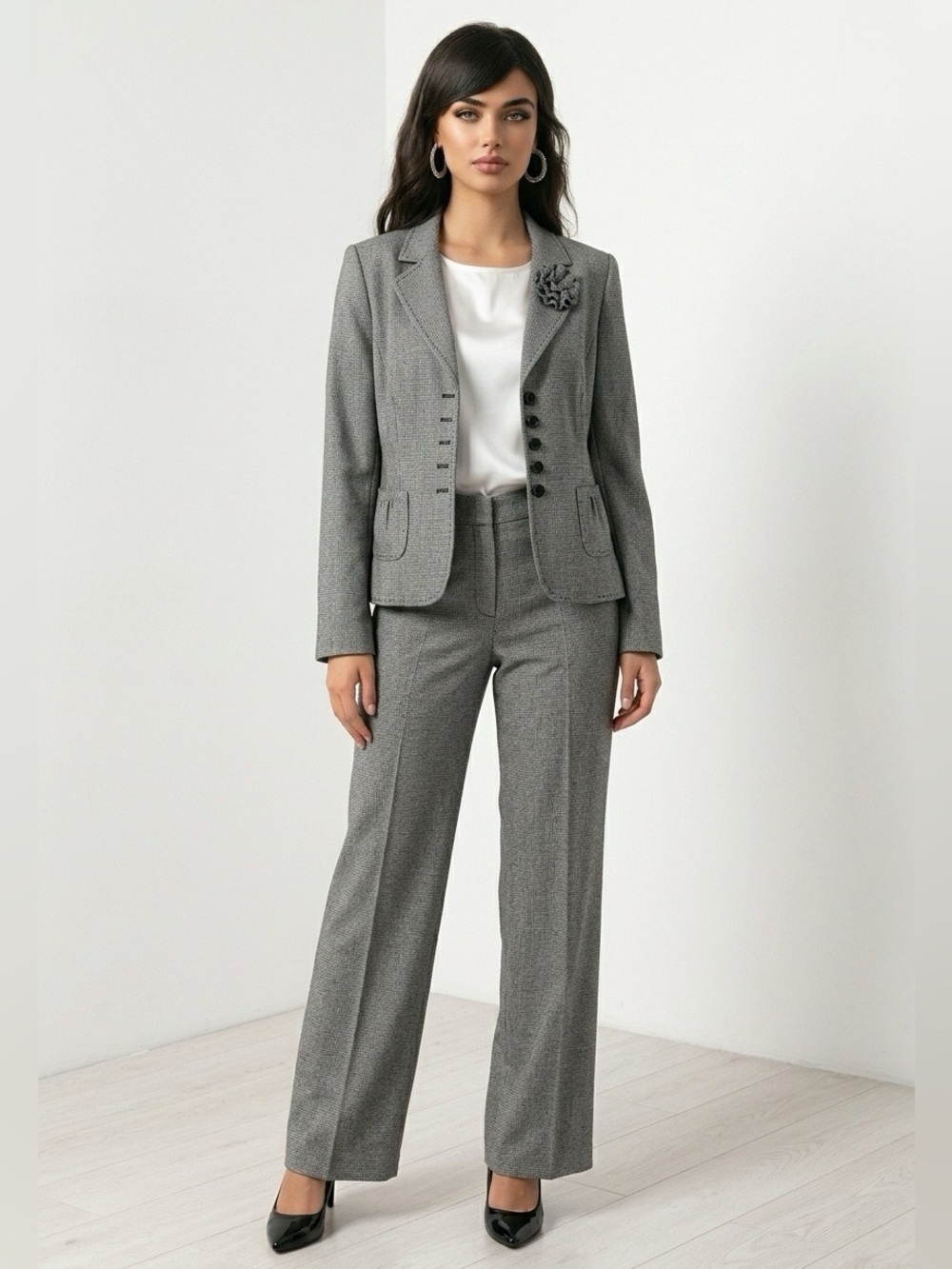 Semantiks Houndstooth‎ Pant Suit Blazer Set Career Interview Gray Size 10